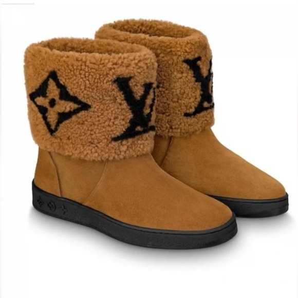 Louis Vuitton Shoes - Louis Vuitton Suede Shearling Snowdrop Brown Ankle Booties